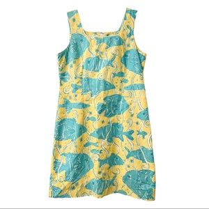 Lily Pulitzer Yellow Blue Mini A-Line Dress South Ocean Blvd Print Size 8 Medium